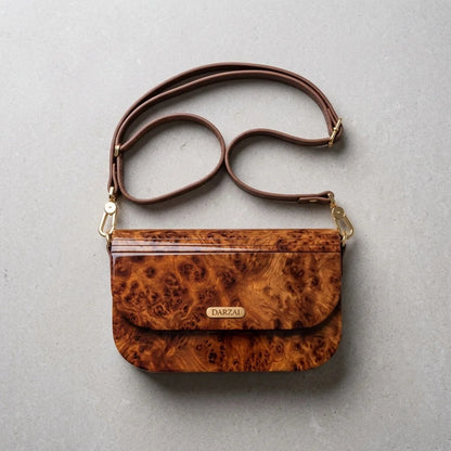 Atlas Saddle Bag thuya wood leather saddle bag artisan crafted side view
